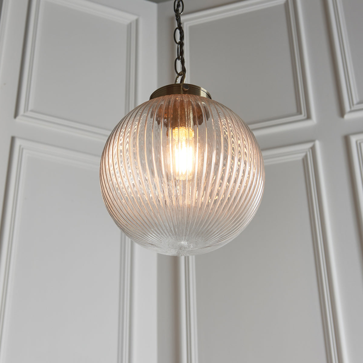 Gallery Direct Brydon Pendant Light Clear Glass Small, close-up of the finish and design