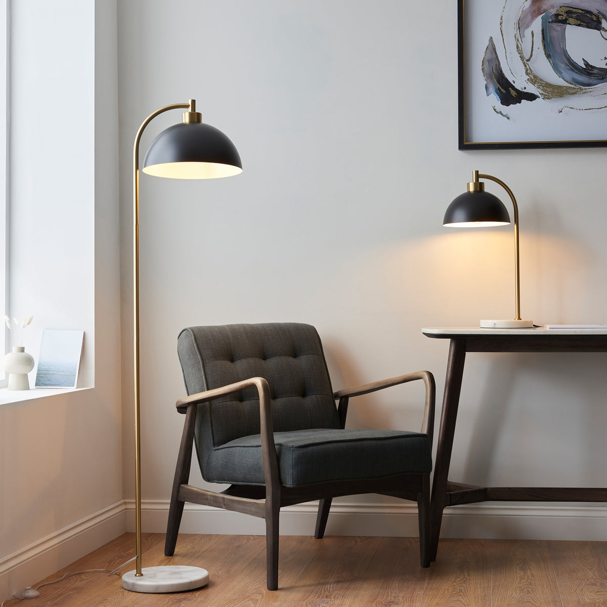 Gallery Direct Buchanan Table Lamp Matt Black, styled in a room setting