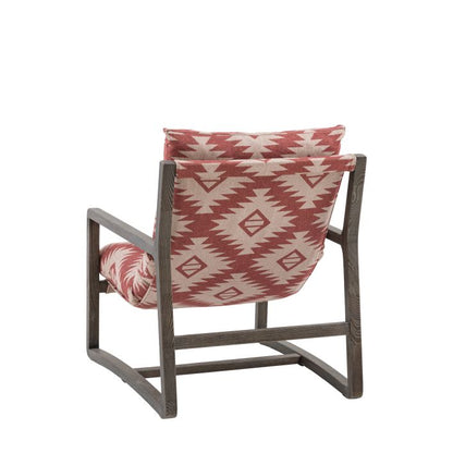Gallery Direct Burela Lounge Chair in Mira Aztec patterned fabric with a dark wooden frame 