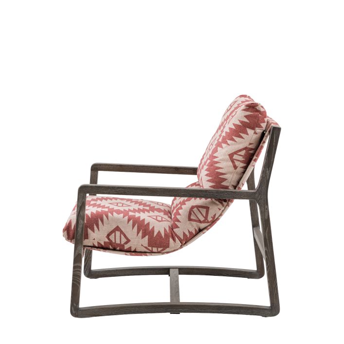 Gallery Direct Burela Lounge Chair in Mira Aztec patterned fabric with a sturdy dark wooden frame
