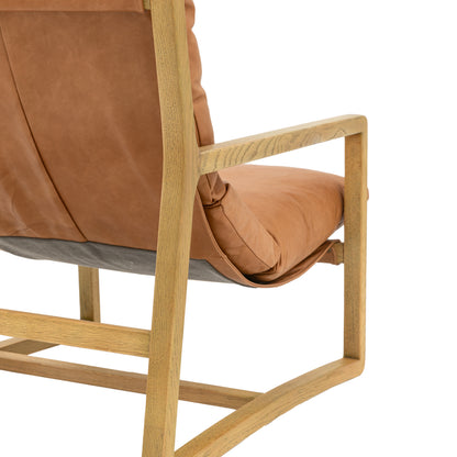 Gallery Direct Burela Lounge Chair in Vintage Brown Leather with an ash wooden frame