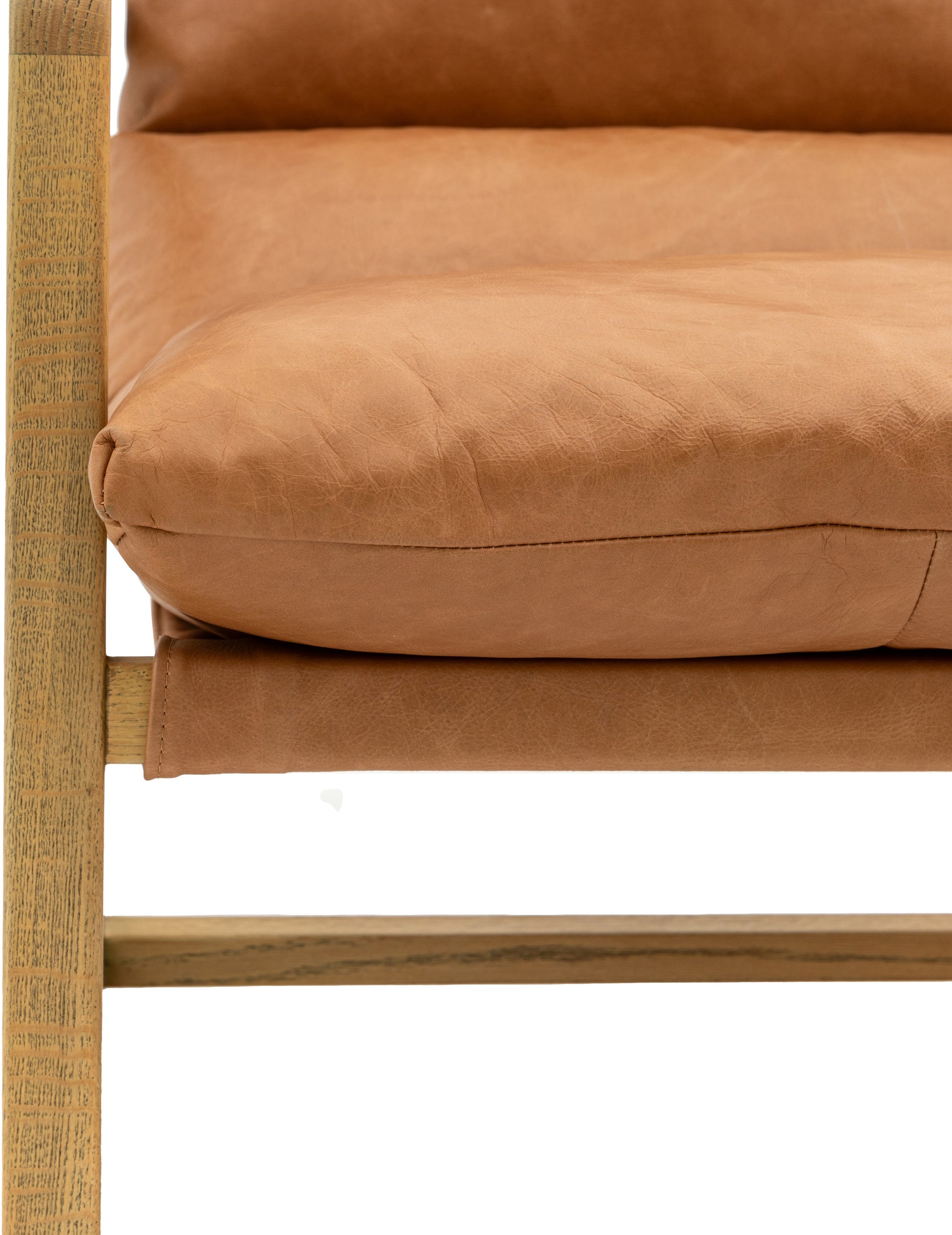 Gallery Direct Burela Lounge Chair in Vintage Brown Leather padded upholstery and a ash wood frame