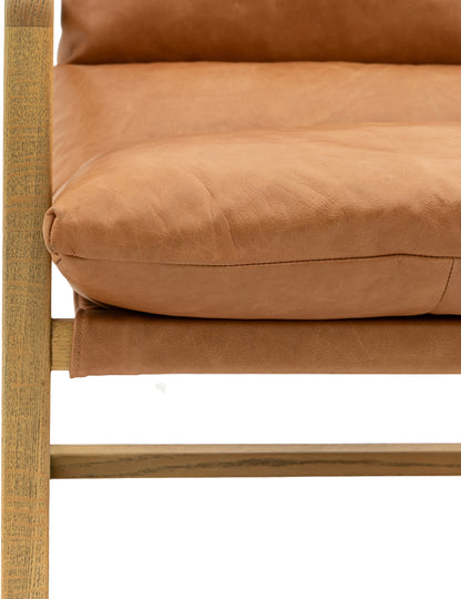 Gallery Direct Burela Lounge Chair in Vintage Brown Leather padded upholstery and a ash wood frame
