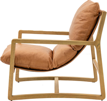 Gallery Direct Burela Lounge Chair upholstered in Vintage Brown Leather with a sturdy ash wood modern frame