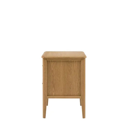 Gallery Direct Camden 2 Drawer Bedside in a Natural warm wood-grain finish with slim tapered legs