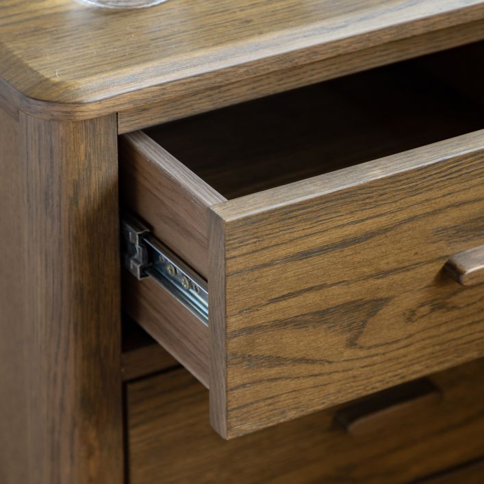 Gallery Direct Camden 2 Drawer Bedside in a Walnut colour finish with matching slim wooden handles 