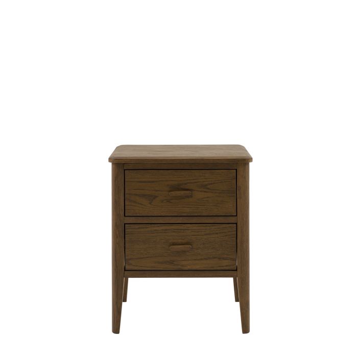 Gallery Direct Camden Bedside Cabinet in a Walnut coloured finish features 2 drawers with matching wood handles 
