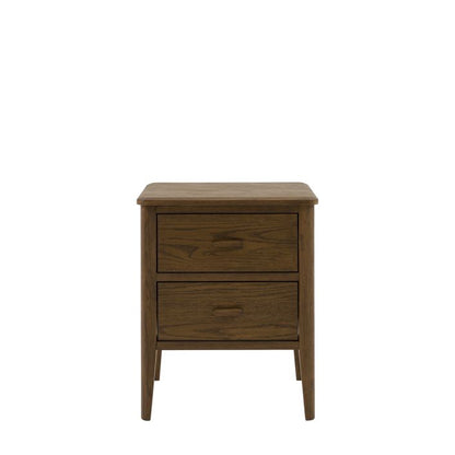 Gallery Direct Camden Bedside Cabinet in a Walnut coloured finish features 2 drawers with matching wood handles 