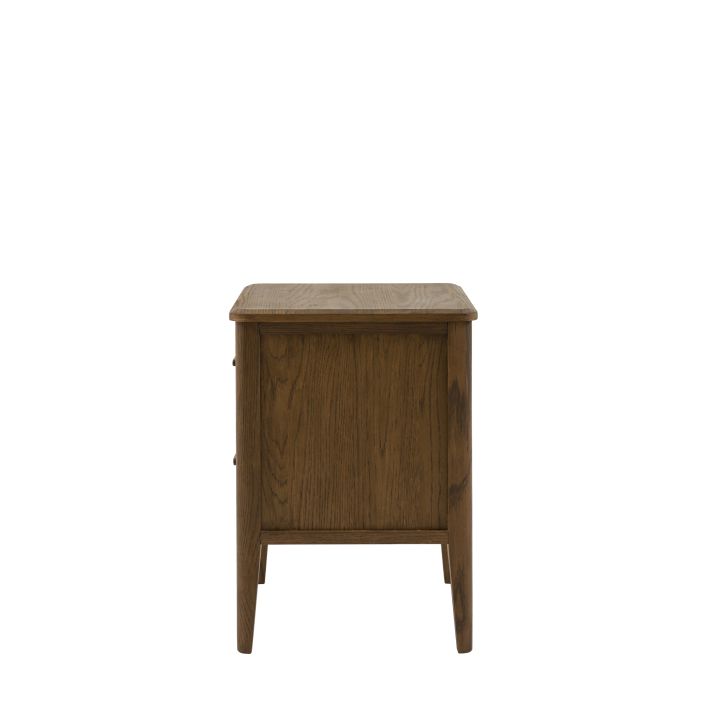 Gallery Direct Camden 2 Drawer Bedside in a dark Walnut wood-grain finish with slim tapered legs