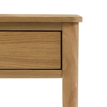 Gallery Direct Camden Console Table has 2 top drawers in a Natural warm wood-grain finish