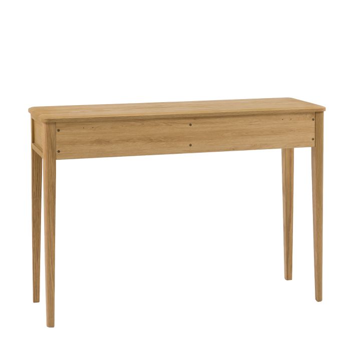 Gallery Direct Camden 2 Drawer Console Table in a Natural colour wood-grain finish with slim tapered legs