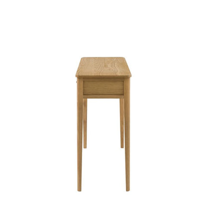 Gallery Direct Camden 2 Drawer Console in Natural warm wood-grain finish, with slim tapered legs 