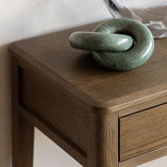 Gallery Direct Camden 2 Drawer Console in a dark Walnut grain finish with smooth gently rounded edges