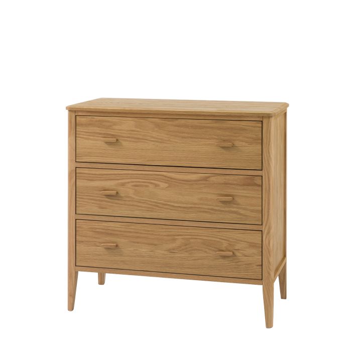 Gallery Direct Camden Natural Chest features 3 spacious wide drawers with slim matching wooden handles and tapered legs