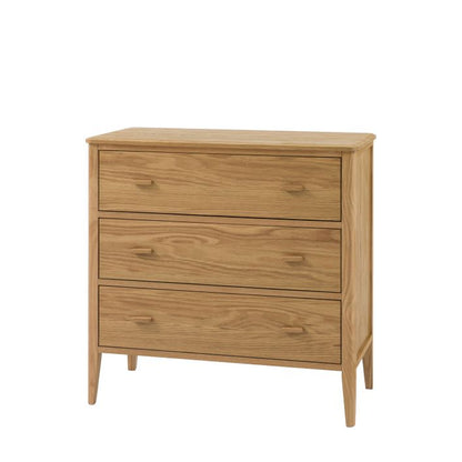 Gallery Direct Camden Natural Chest features 3 spacious wide drawers with slim matching wooden handles and tapered legs