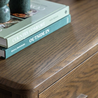 Gallery Direct Camden 3 Drawer Chest is finished in a Walnut coloured wood grain with gently rounded edges