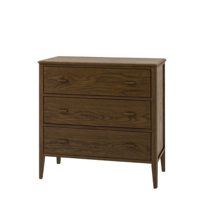 Gallery Direct Camden 3 Drawer Chest has 3 wide drawers with slim wooden handles and is constructed from wood veneers in a Walnut grain finish