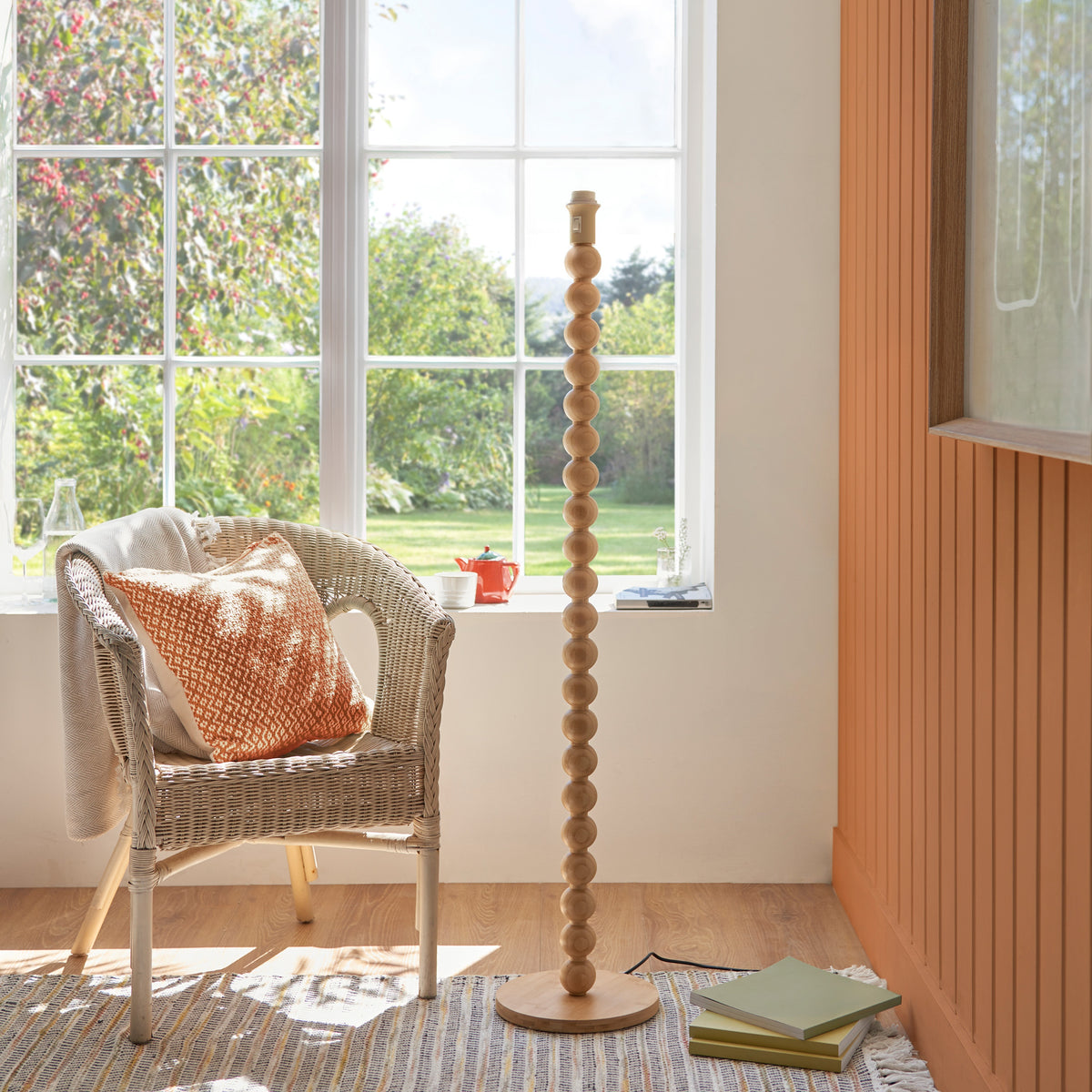 Gallery Direct Cane Floor Lamp Base Natural Bamboo, styled in a room setting