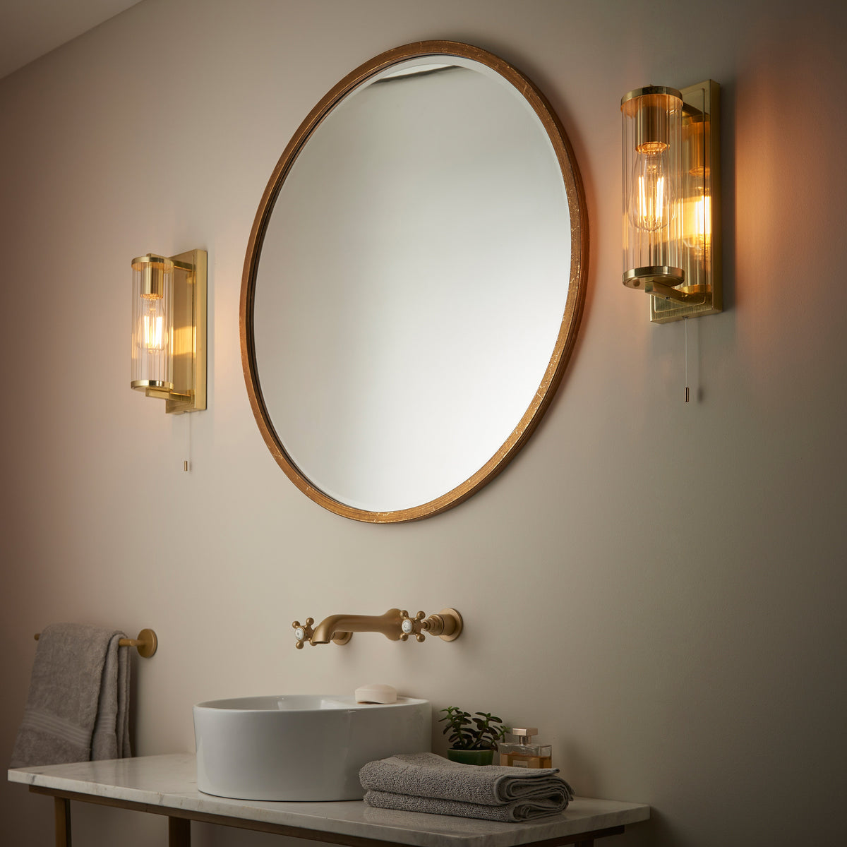 Gallery Direct Cassidy Bathroom Wall Light Brass, styled in a room setting