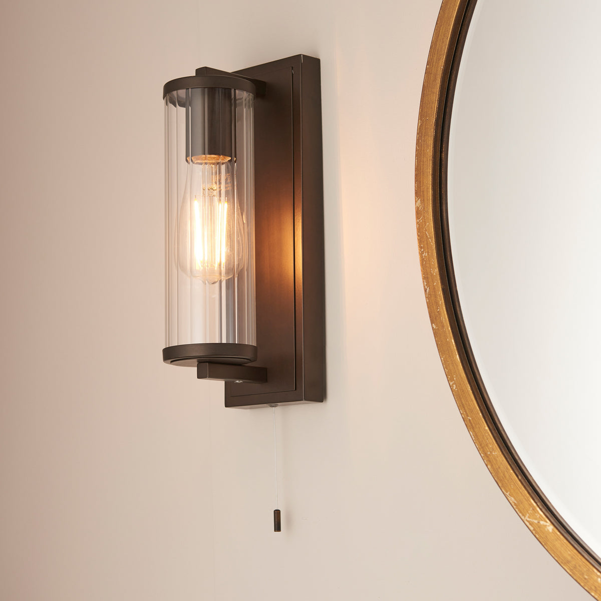 Gallery Direct Cassidy Bathroom Wall Light Bronze, styled in a room setting