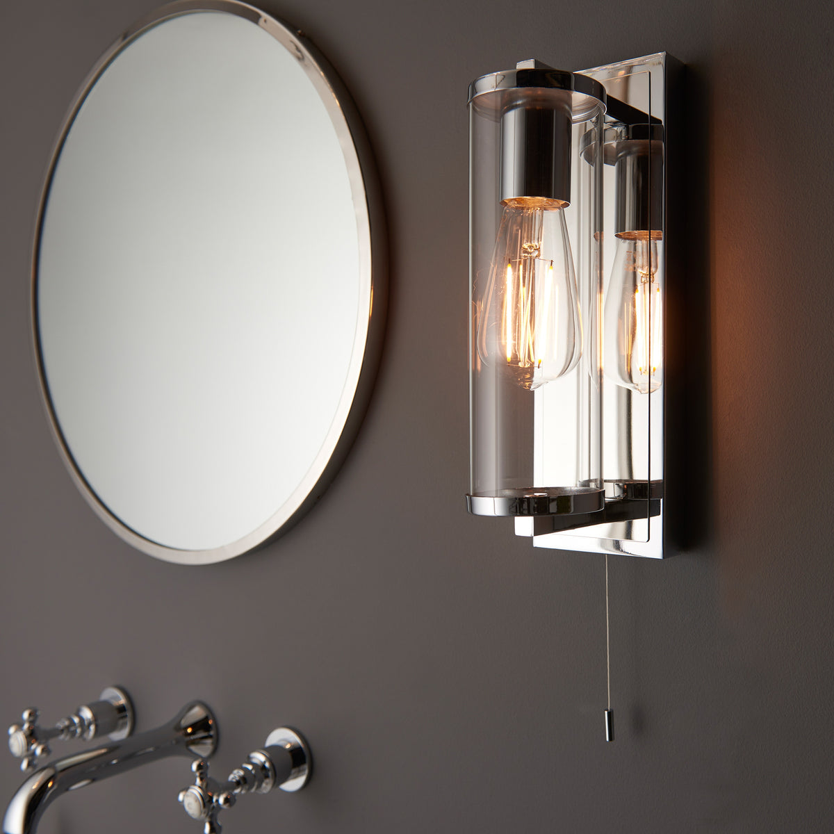 Gallery Direct Cassidy Bathroom Wall Light Chrome, styled in a room setting