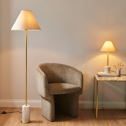 Gallery Direct Cassini Floor Lamp Brass and Marble, styled in a room setting
