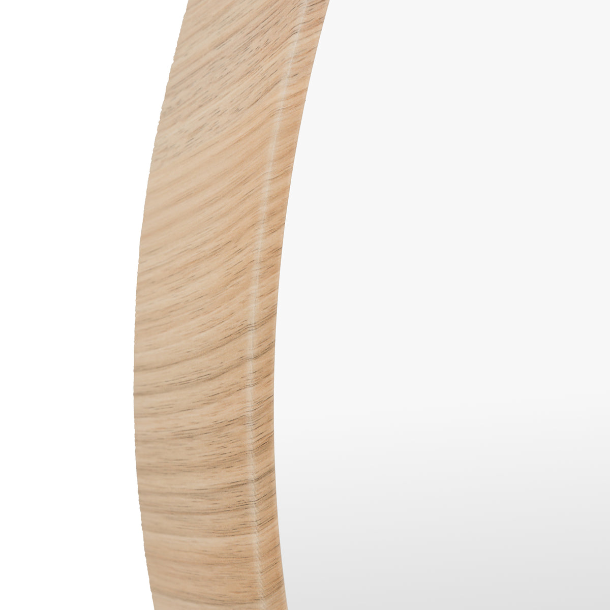 Gallery Direct Cedar Round Mirror Oak, close-up of the mirror and frame details