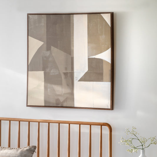 Gallery Direct Cemento Abstract Framed Canvas displayed in a styled interior