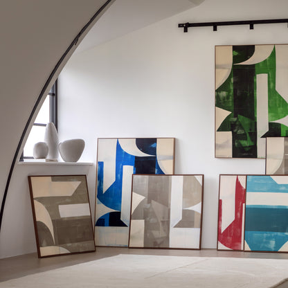 Gallery Direct Cemento Abstract Framed Canvas displayed in a styled interior