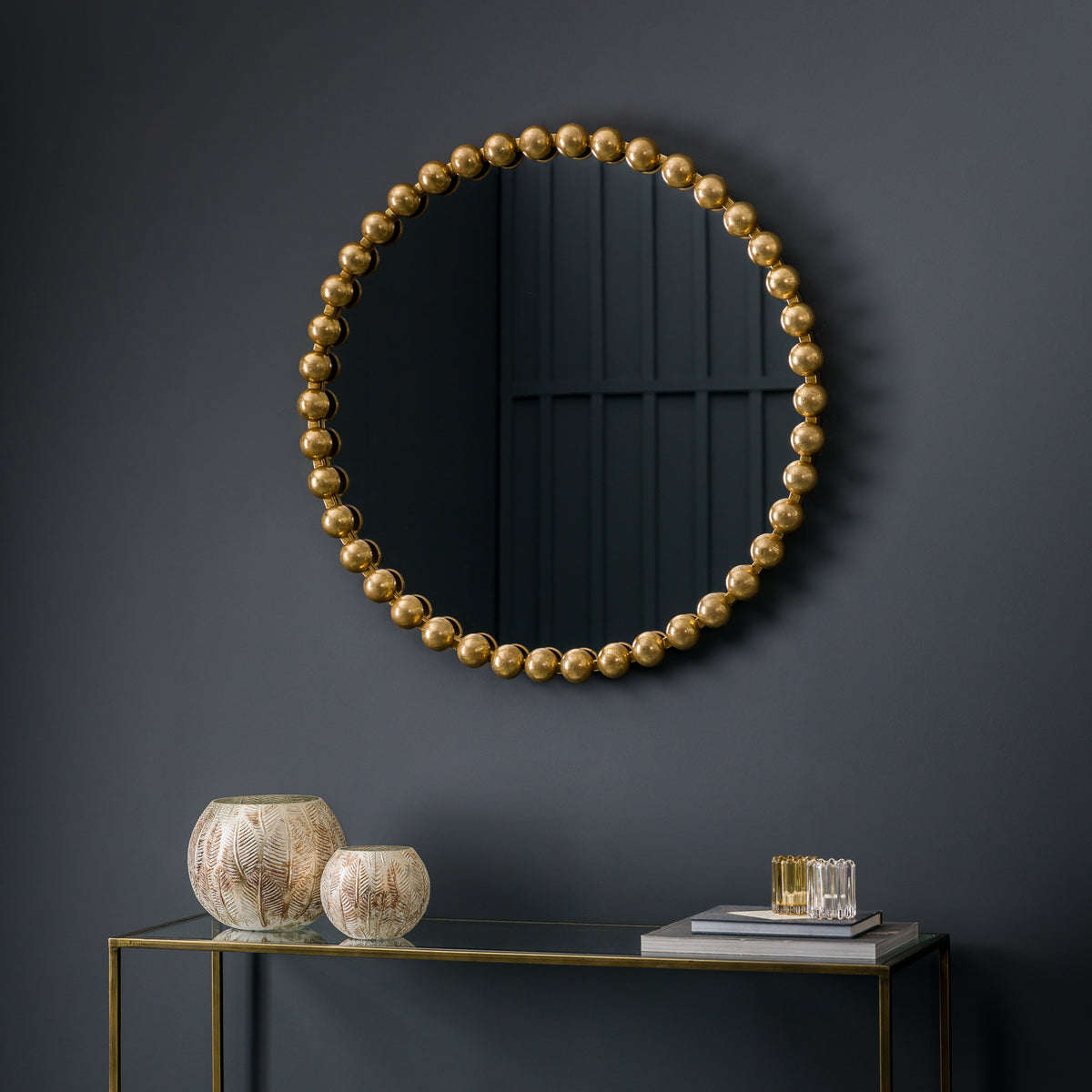 Gallery Direct Ceretti Round Mirror Gold displayed in a styled interior