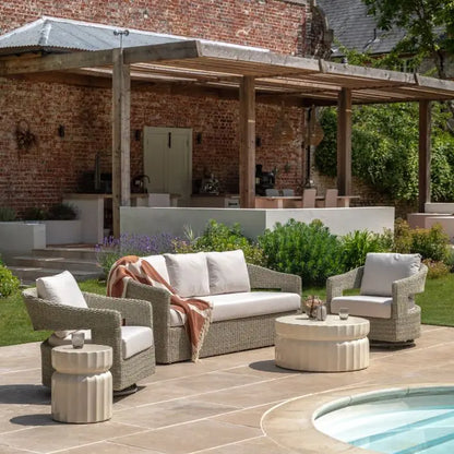 Gallery Direct Cirella Indoor and Outdoor Coffee Table in a Cream finished glass reinforced concrete for durability and a contemporary aesthetic 