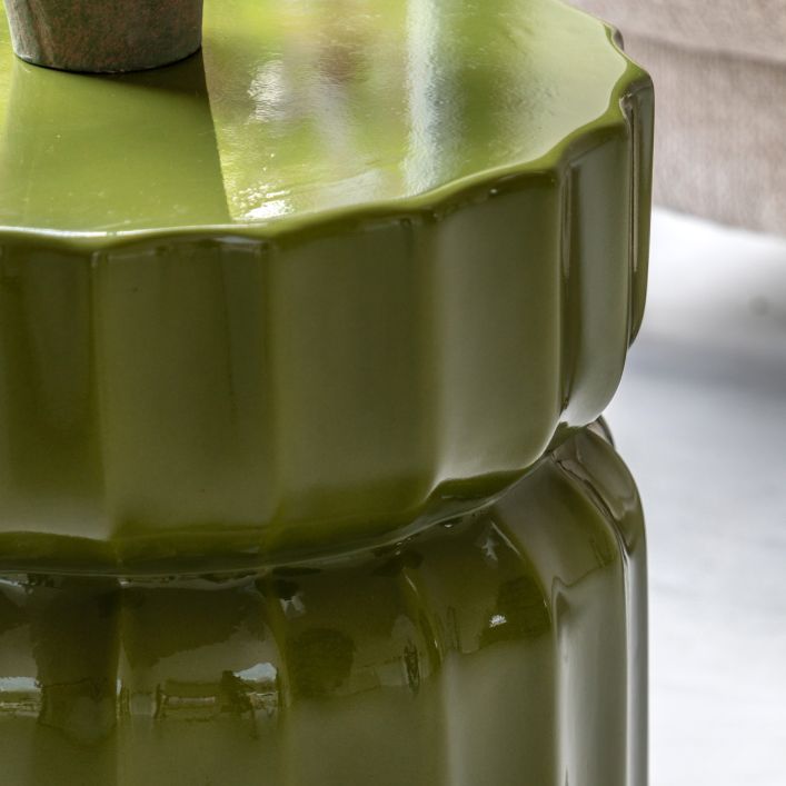 Gallery Direct Cirella Side Table in Verde with a ridged pattern base constructed from GRC with a rich green glaze