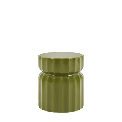 Gallery Direct Cirella Side Table is made using glass reinforced concrete and is glazed in a rich green Verde colour, suitable for both indoor and outdoor use