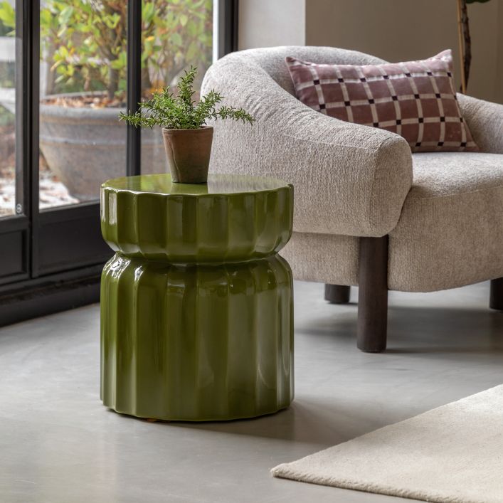 Gallery Direct Cirella Verde Side Table features a distinctive ridge pattern with a rich green glaze