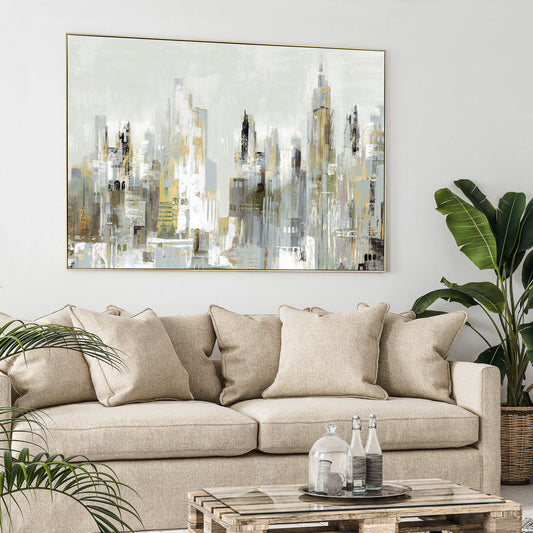 Gallery Direct City Limits Framed Canvas displayed in a styled interior
