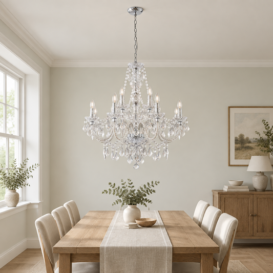 Gallery Direct Clarence 12 Pendant Light installed in a softly lit room