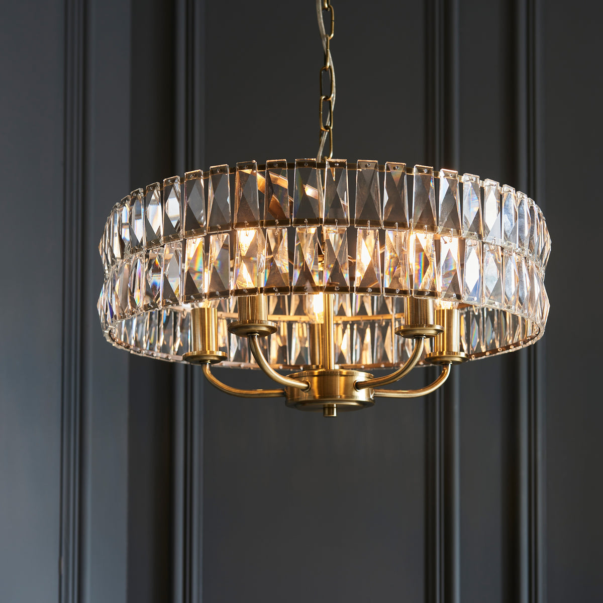 Gallery Direct Clifton 5 Pendant Light Antique Brass, styled in a room setting