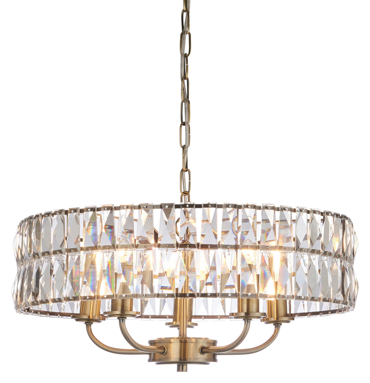 Gallery Direct Clifton 5 Pendant Light Antique Brass, complete product view on a white background