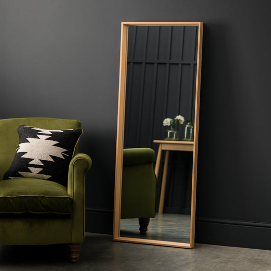 Gallery Direct Comet Mirror Long Oak displayed in a styled interior