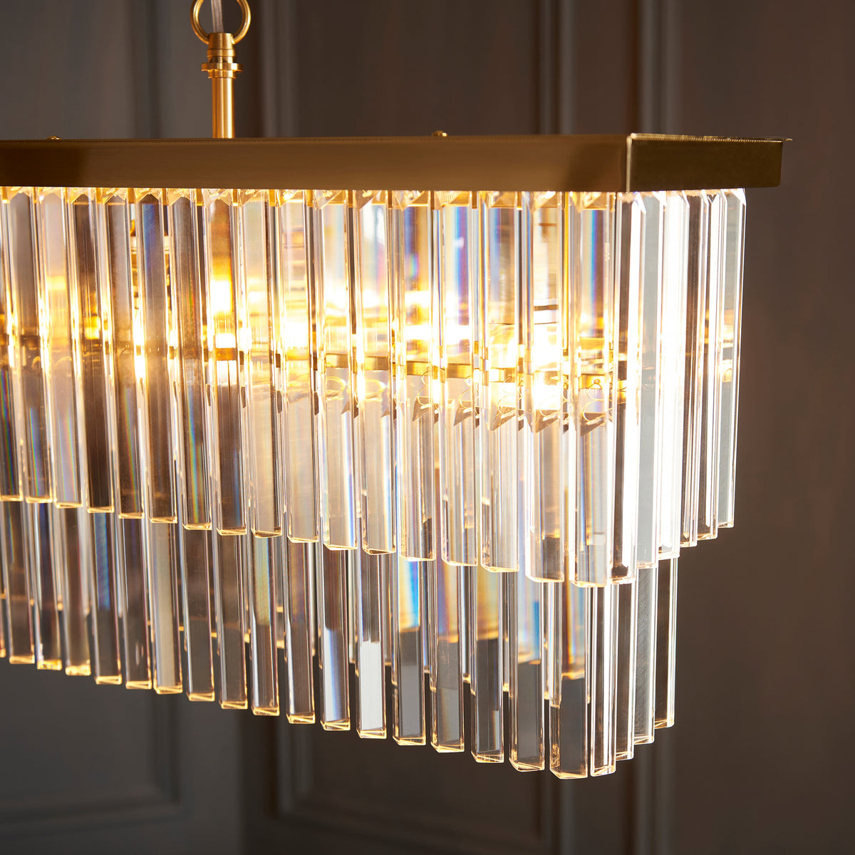 Gallery Direct Conaston 4 Bar Pendant Light Brushed Aged Brass, close-up of the finish and design
