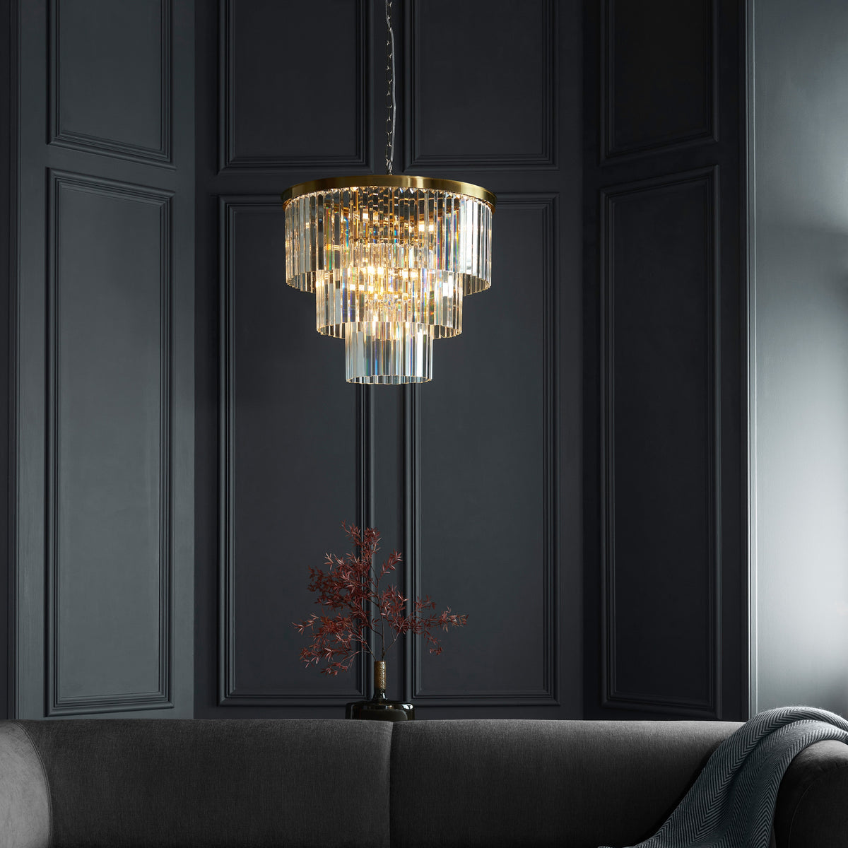 Gallery Direct Conaston 7 Pendant Light Brushed Aged Brass, styled in a room setting