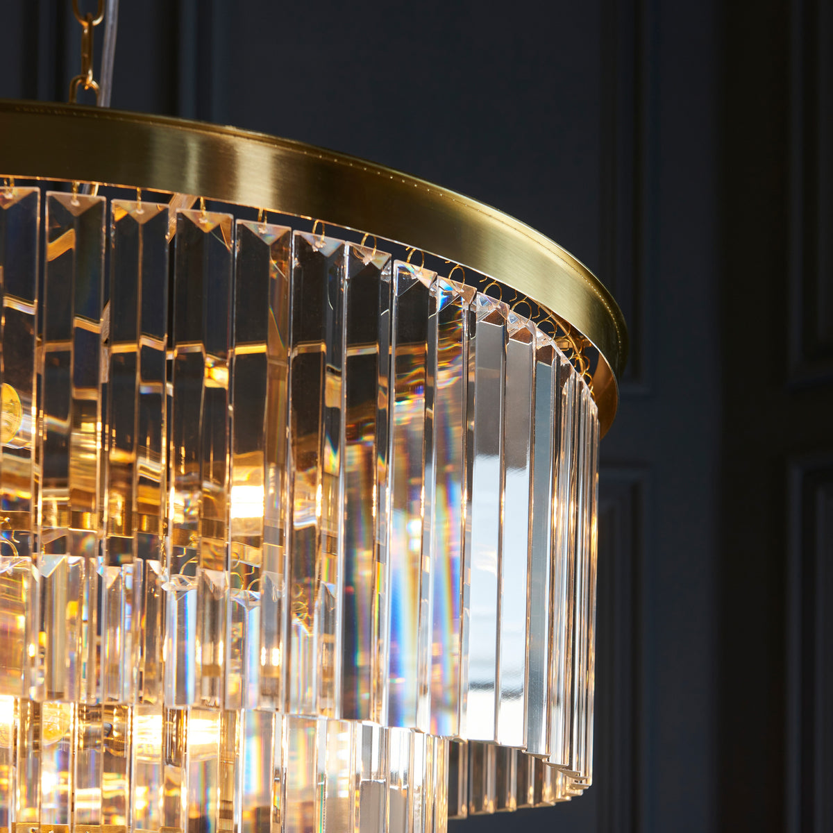 Gallery Direct Conaston 7 Pendant Light Brushed Aged Brass, close-up of the finish and design