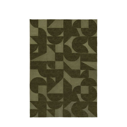 Gallery Direct Cortland Olive Green Block Rug measures 1200x1800mm with a distinctive geometric design