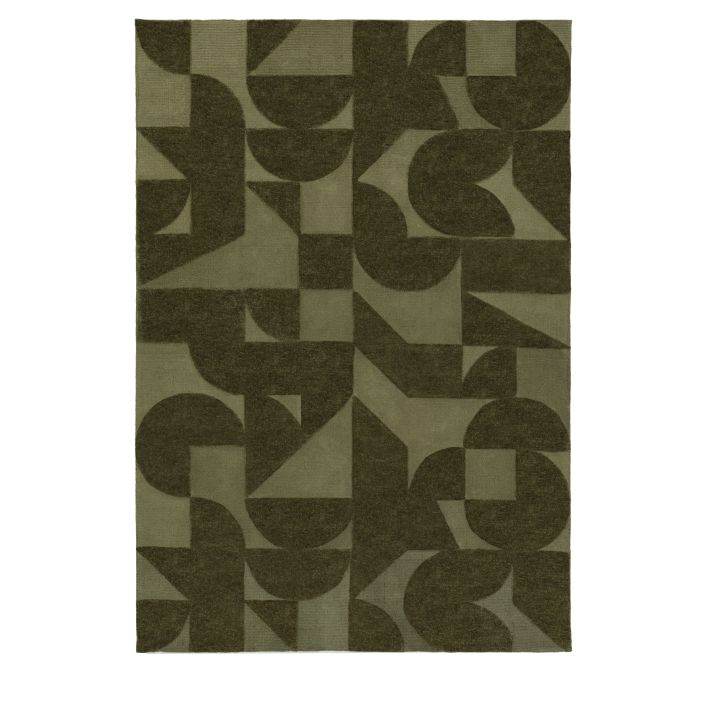 Gallery Direct Cortland Olive Green Block Rug measuring 1600x2300mm with a bold geometric design