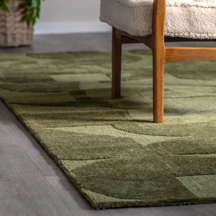 Gallery Direct Cortland Olive Green Block Rug with a striking geometric pattern, measuring 1600x2300mm