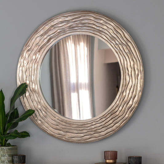 Gallery Direct Cresta Round Mirror champagne displayed in a styled interior