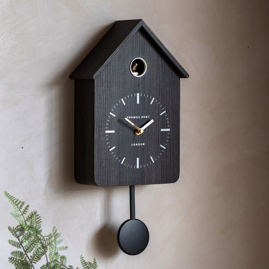 Gallery Direct Cuckoo Clock Charcoal displayed in a styled interior