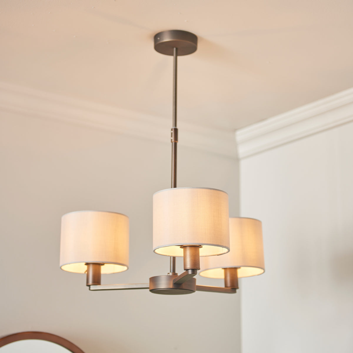 Gallery Direct Daley 3 Pendant Antique Bronze, styled in a room setting