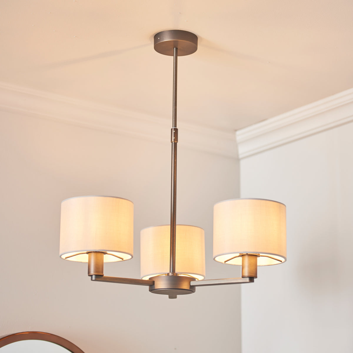 Gallery Direct Daley 3 Pendant Antique Bronze, styled in a room setting