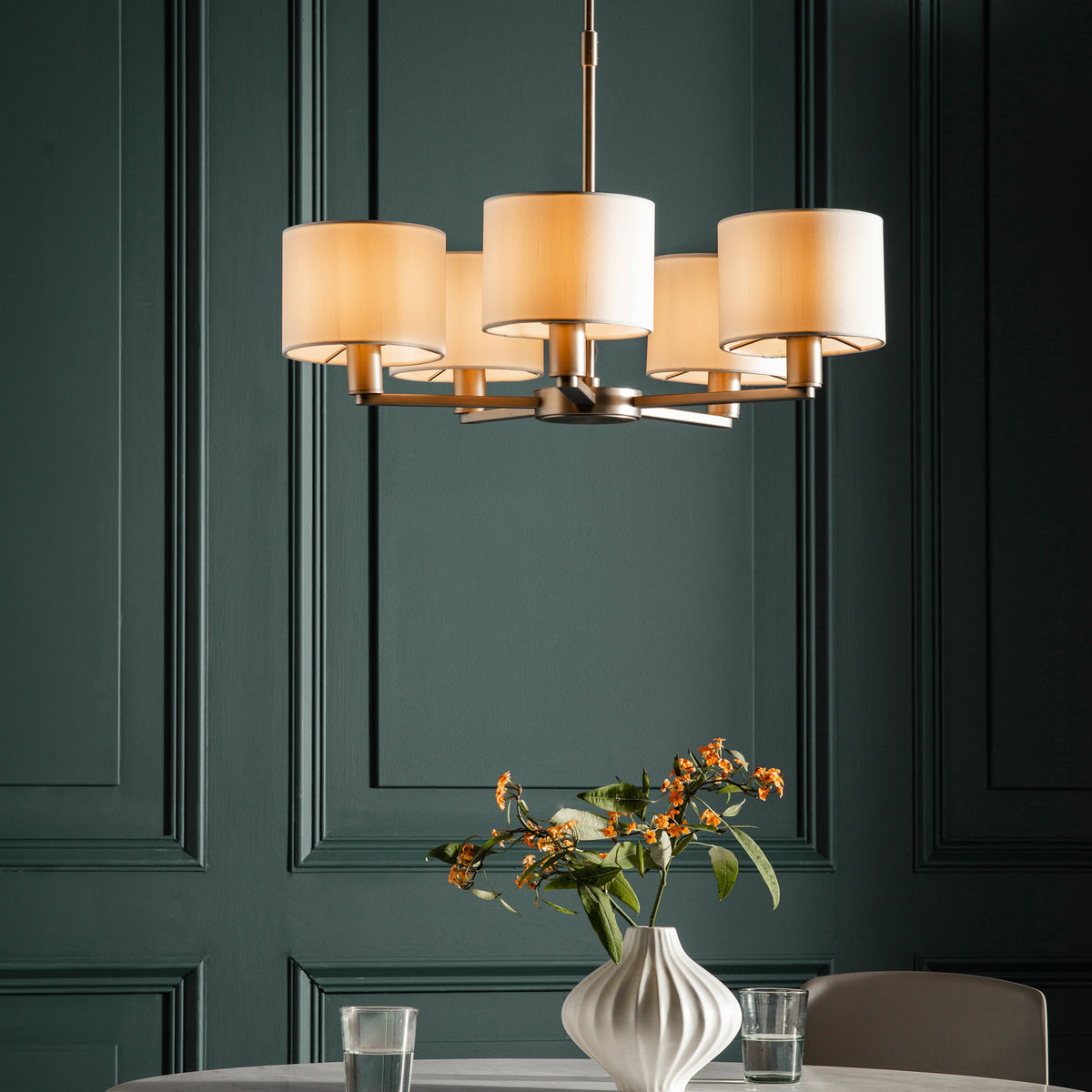 Gallery Direct Daley 5 Pendant Matt Nickel, styled in a room setting